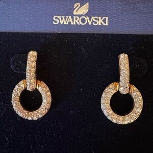 Swarovski Swan signed clear crystal door knocker post earrings